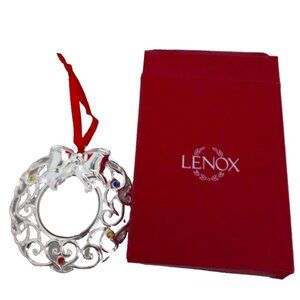 Lenox Sparkle And Scroll Clear Crystal CHRISTMAS Wreath Ornament Silverplate 4"
